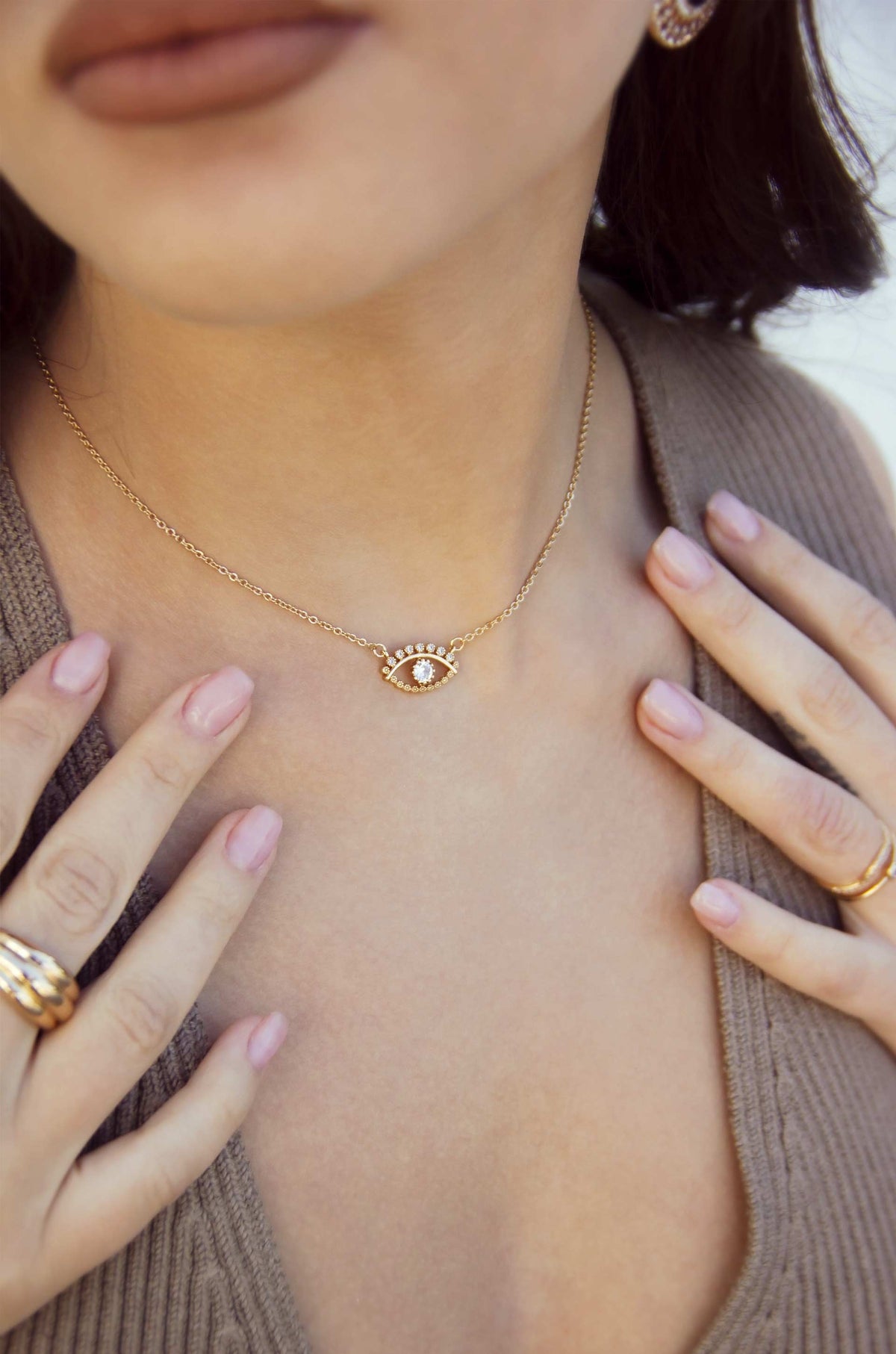 All Knowing Eye Crystal Necklace - Clear Crystal with 18k Gold Plating | Ettika