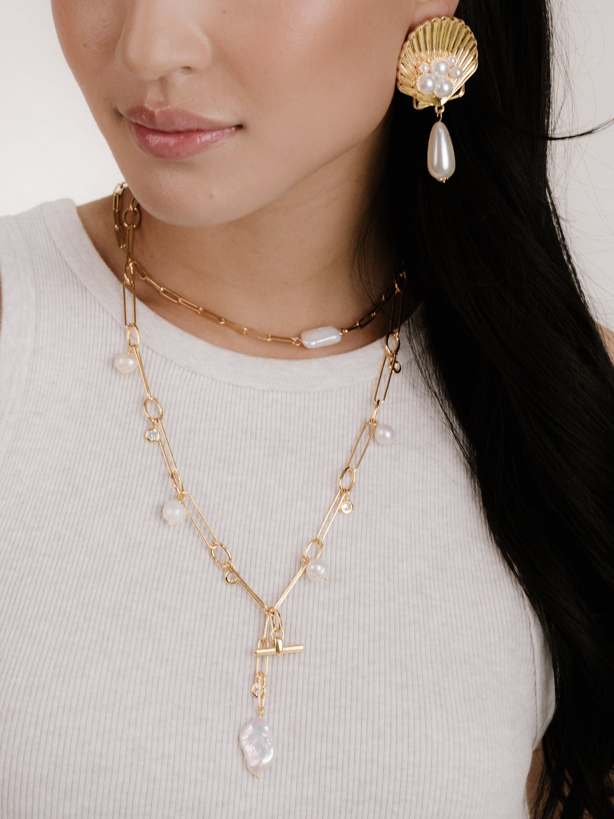 Deep Water Pearl Lariat Necklace - Pearl | Ettika