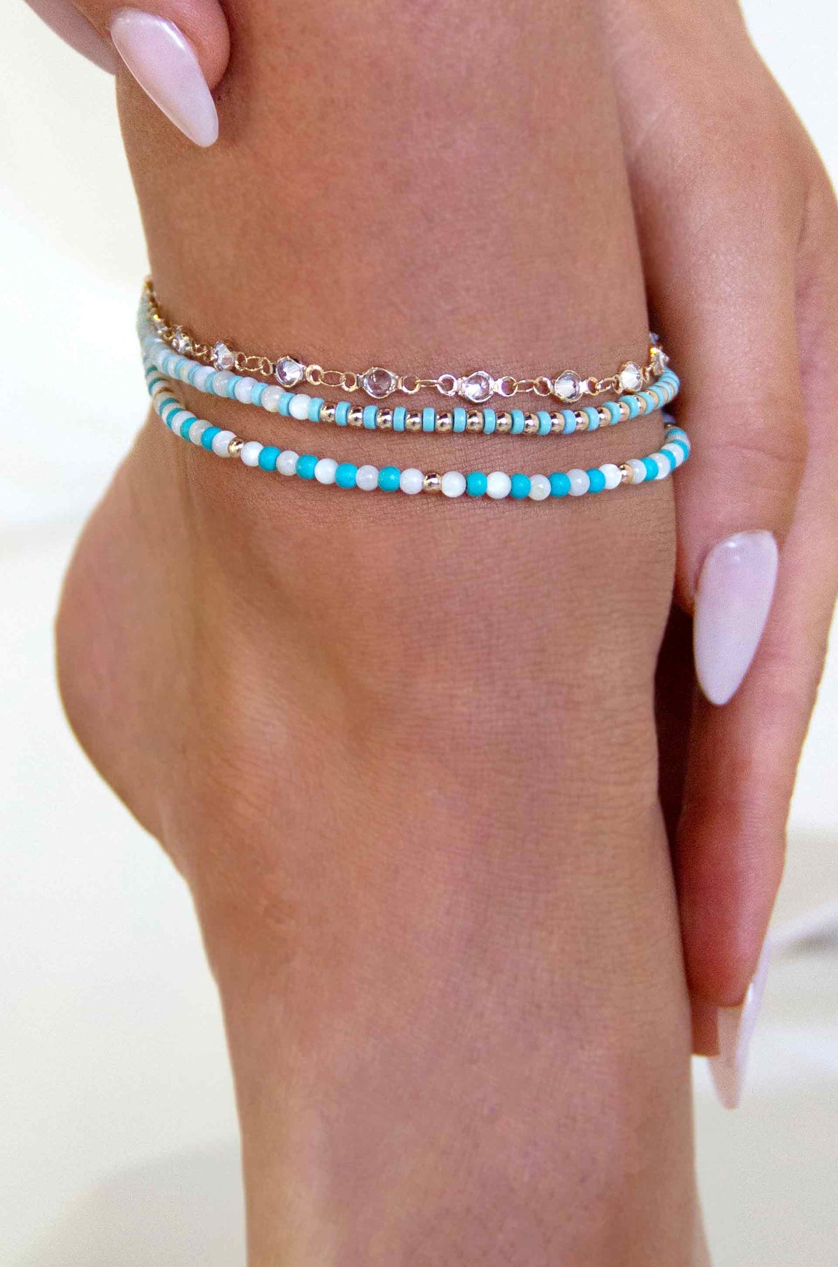 Turquoise Malibu Breeze Anklet Trio - Turquoise with 18k Gold Plating | Ettika