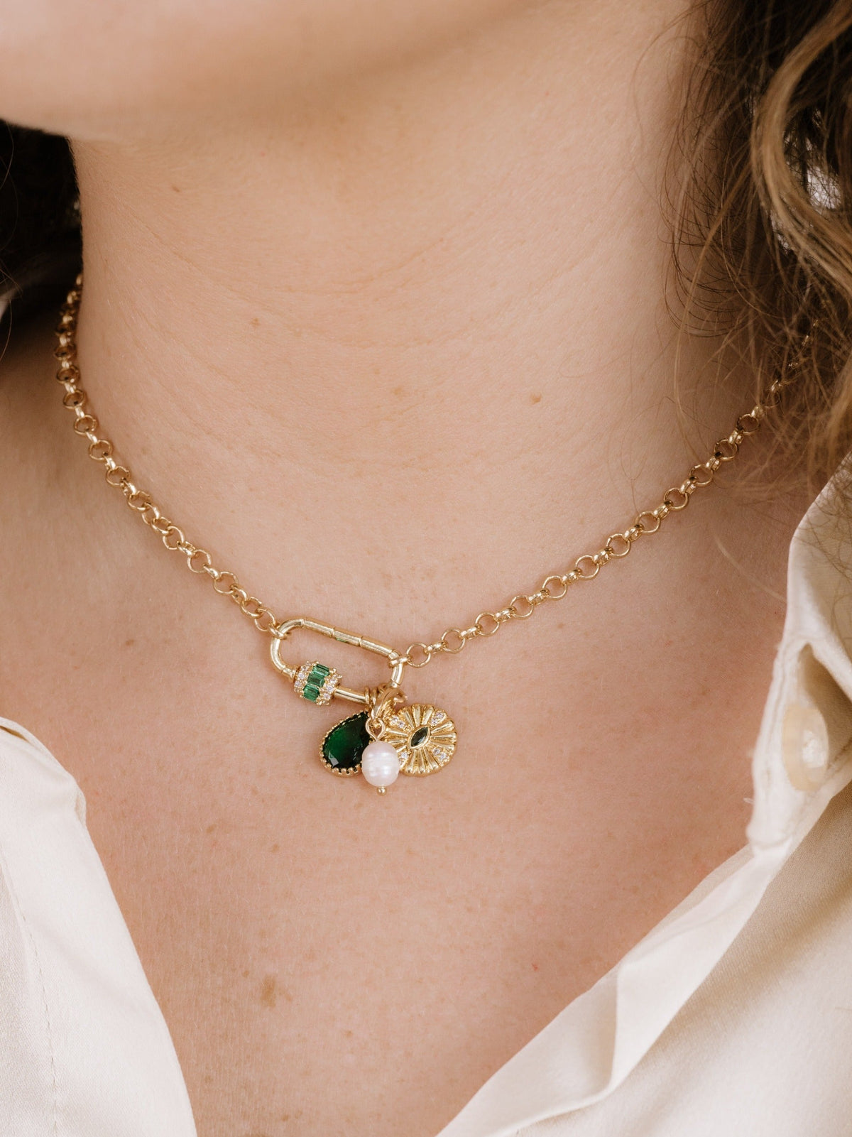 Green Queen Crystal Charm Necklace - Emerald Crystal with 18k Gold Plating | Ettika