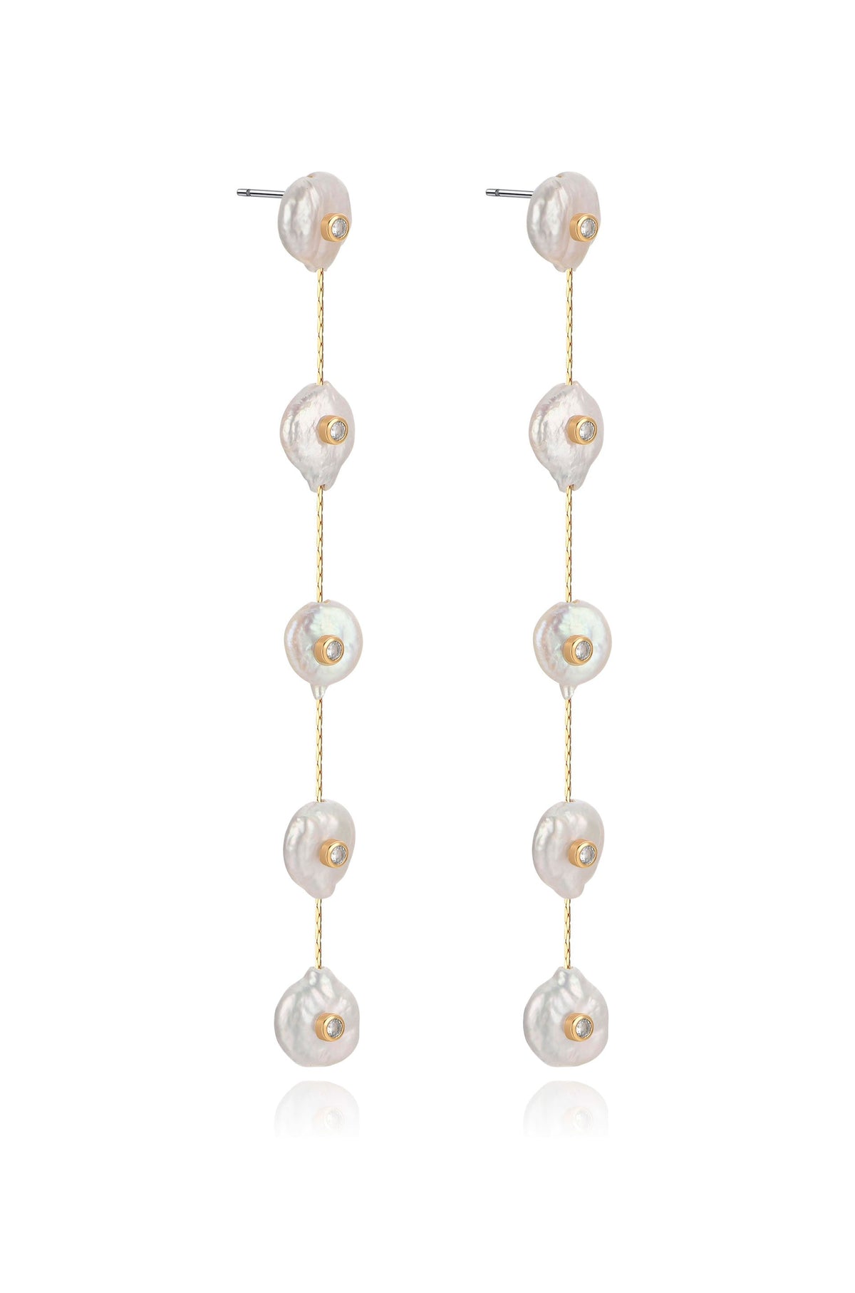 Falling Pearl and Crystal Dotted Drop Earrings - Pearl | Ettika