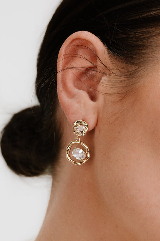 Organic Shape Crystal Earrings - Clear Crystal with 18k Gold Plating | Ettika