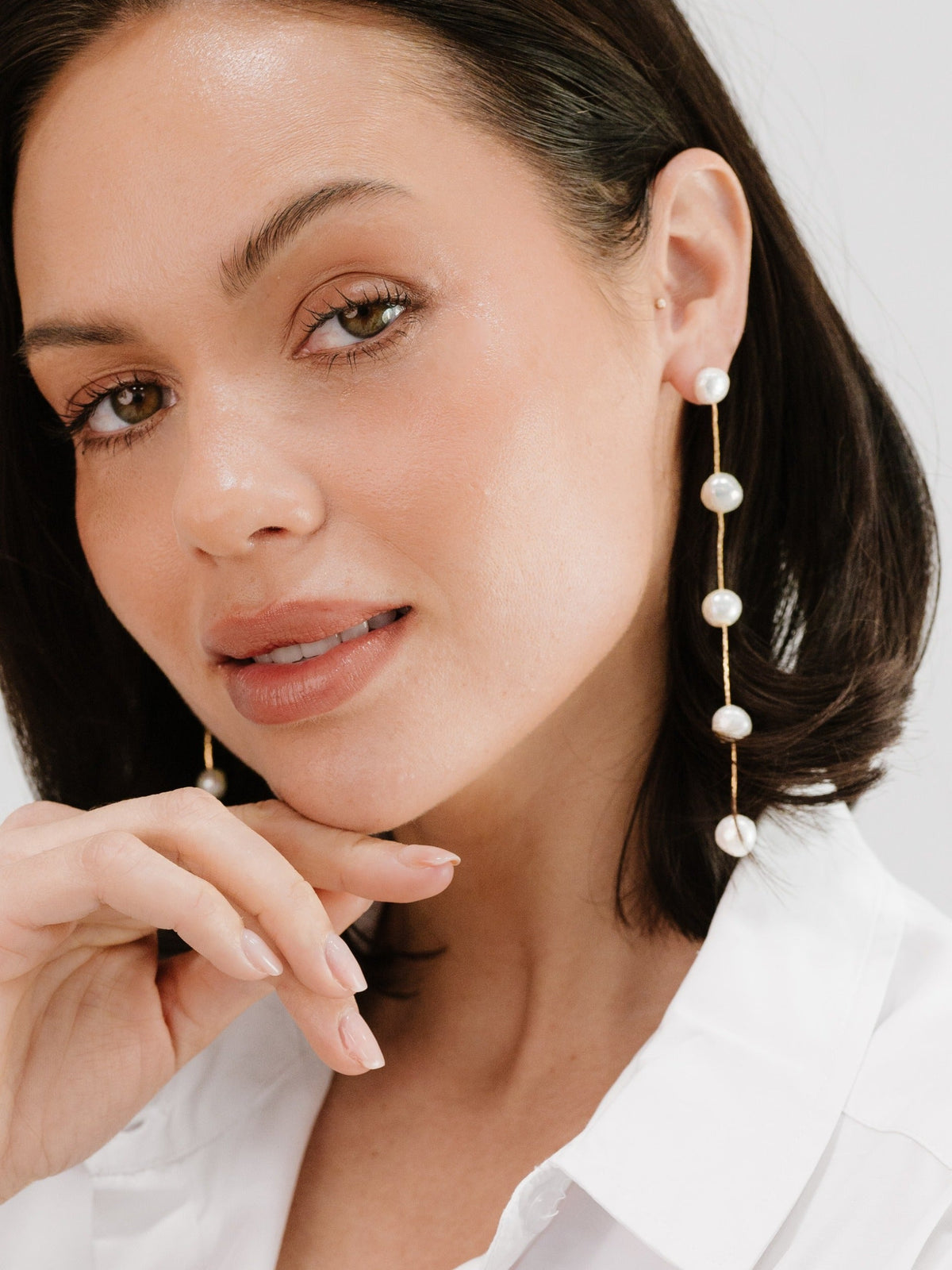 Dripping Pearl Delicate Drop Earrings - Blush Pearl with 18k Gold Plating | Ettika
