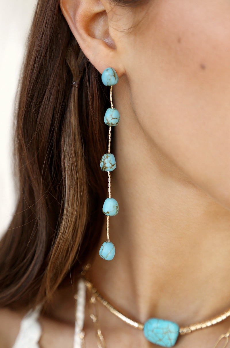 Dripping Turquoise Delicate Drop Earrings - Turquoise with 18k Gold Plating | Ettika