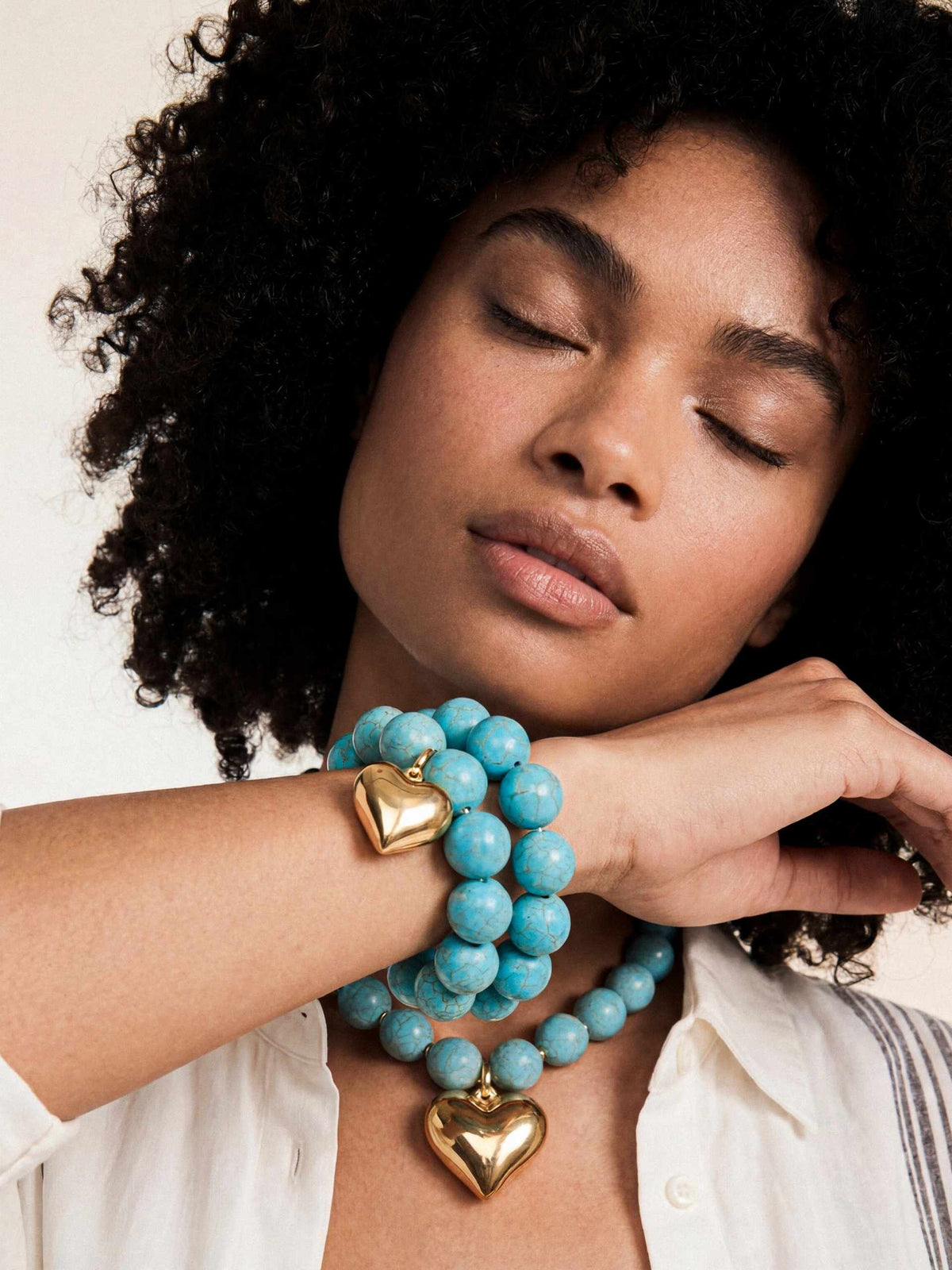 Luck and Love Turquoise Heart Bracelet Set - Turquoise with 18k Gold Plating | Ettika