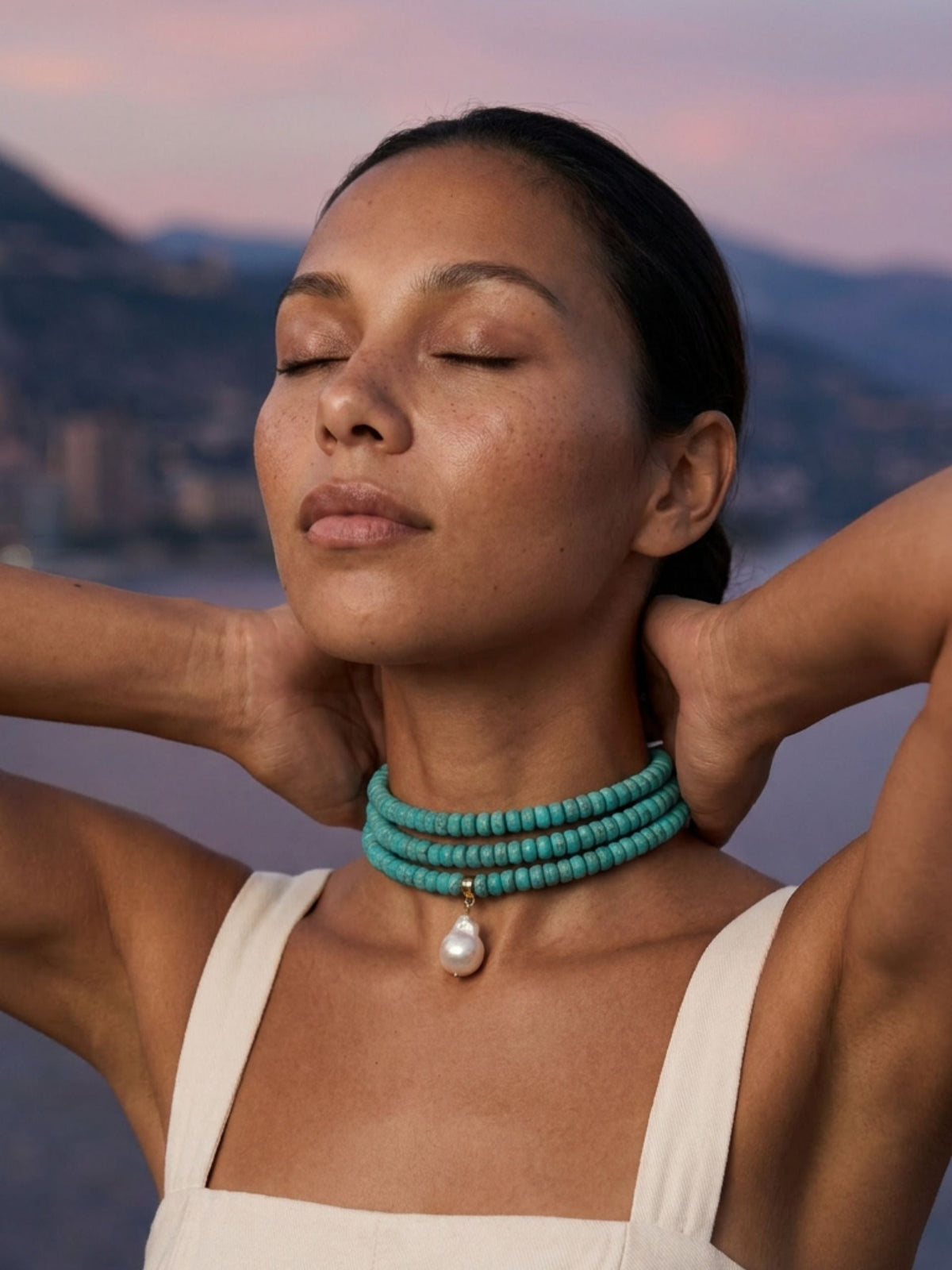 Marina Layers Turquoise Necklace - Turquoise with 18k Gold Plating | Ettika