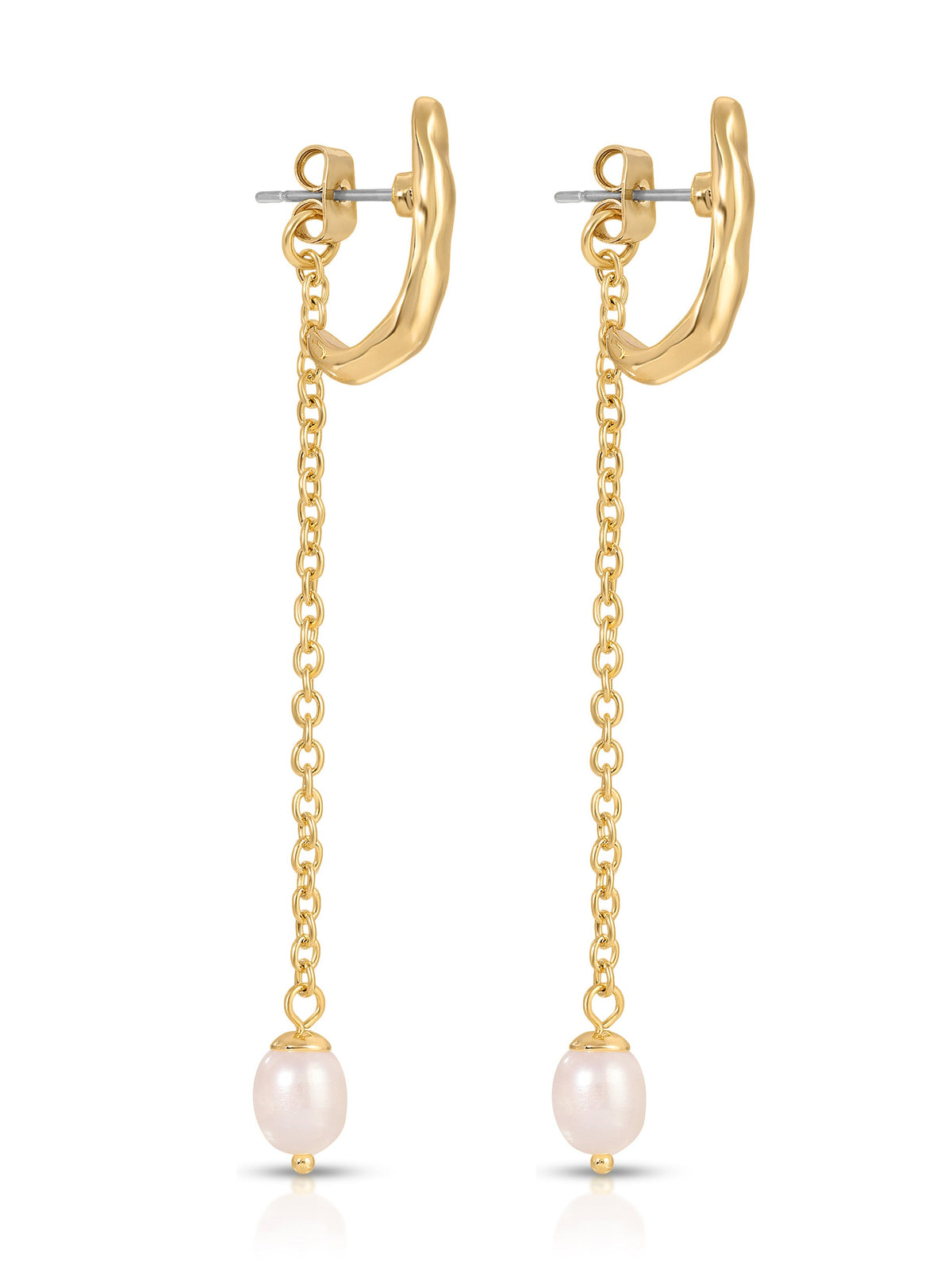 Linear Luxe Pearl Drop Earrings - Pearl with 18k Gold Plating | Ettika
