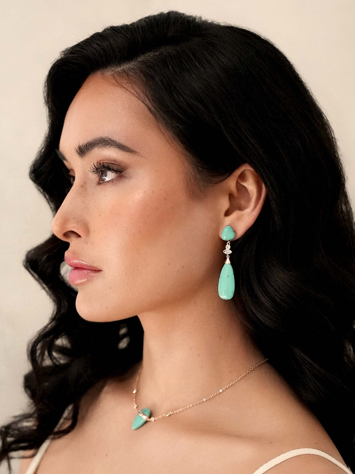 Turquoise Solstice Drop Earrings - Turquoise with 18k Gold Plating | Ettika