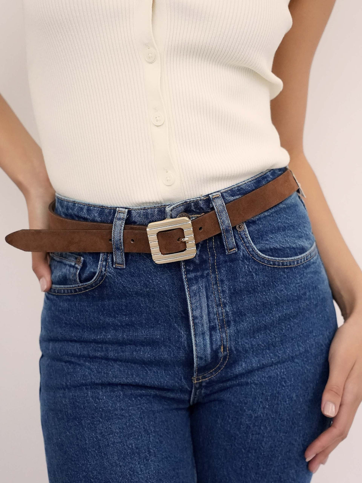 Timeless Texture Belt in Warm Truffle - Warm Truffle Suede with Gold Hardware | Ettika