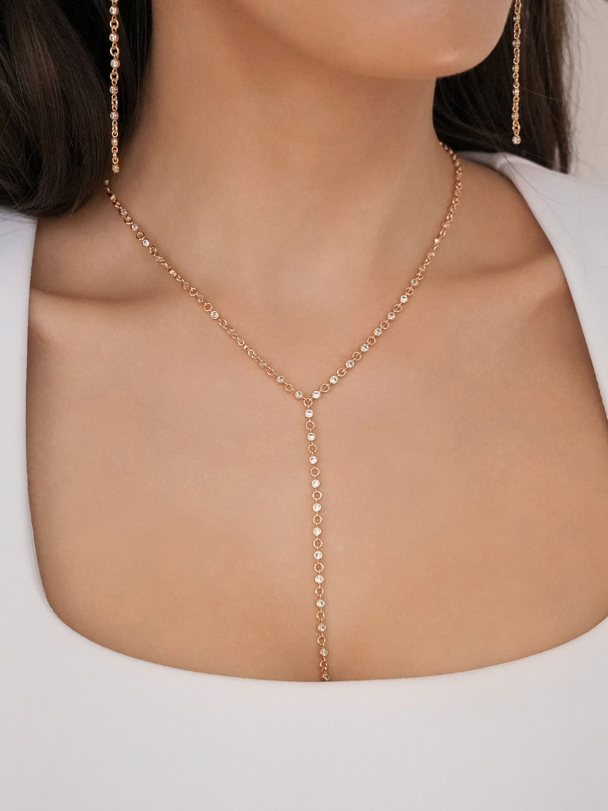 Dainty Crystal Lariat - Clear Crystal with 18k Gold Plating | Ettika