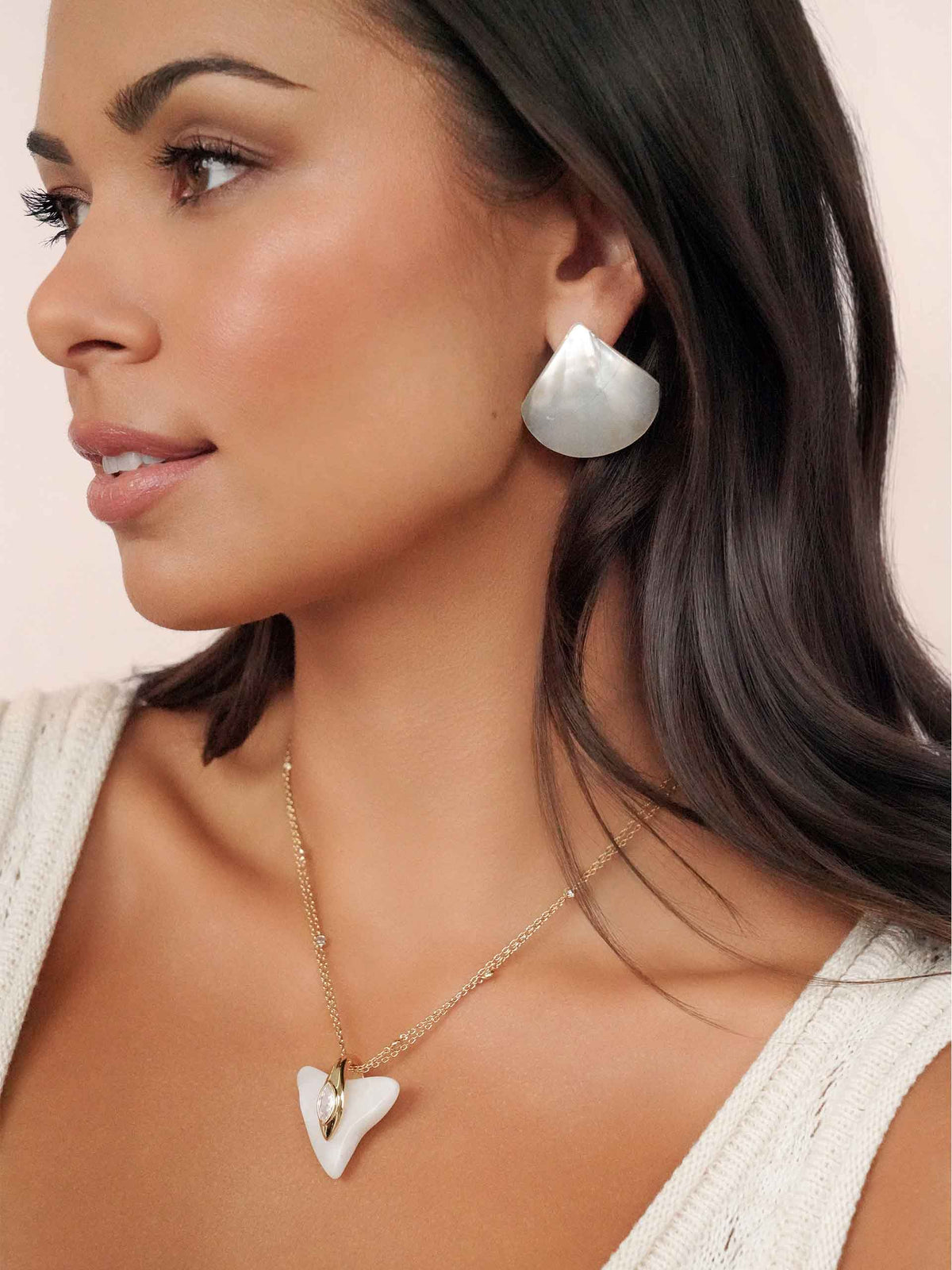 Rising Tide Pearl Studs - Mother of Pearl with 18k Gold Plating | Ettika