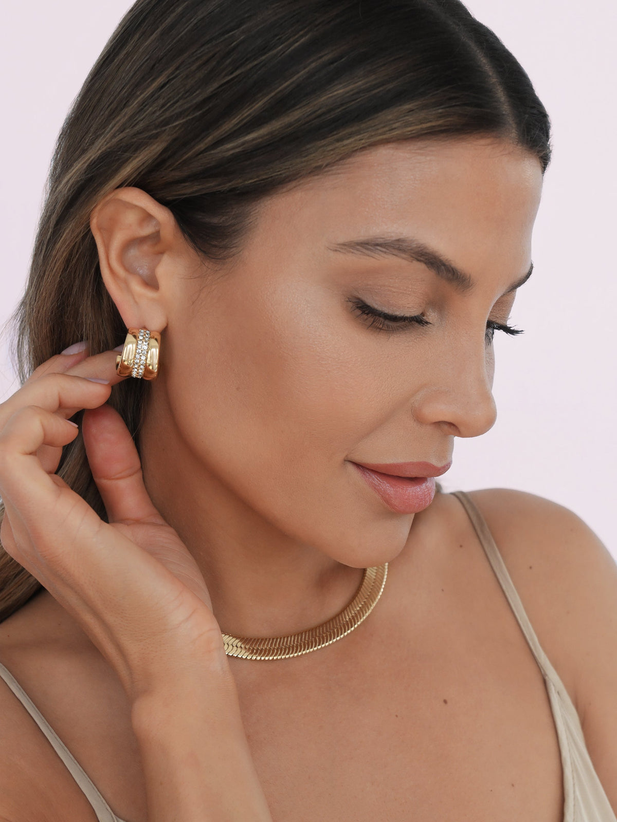 Pave Center Hoops - Clear Crystal with 18k Gold Plating | Ettika