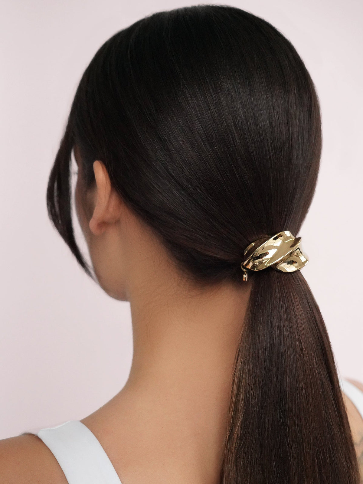 Golden Twist Hair Tie - Gold Tone with Black Elastic | Ettika