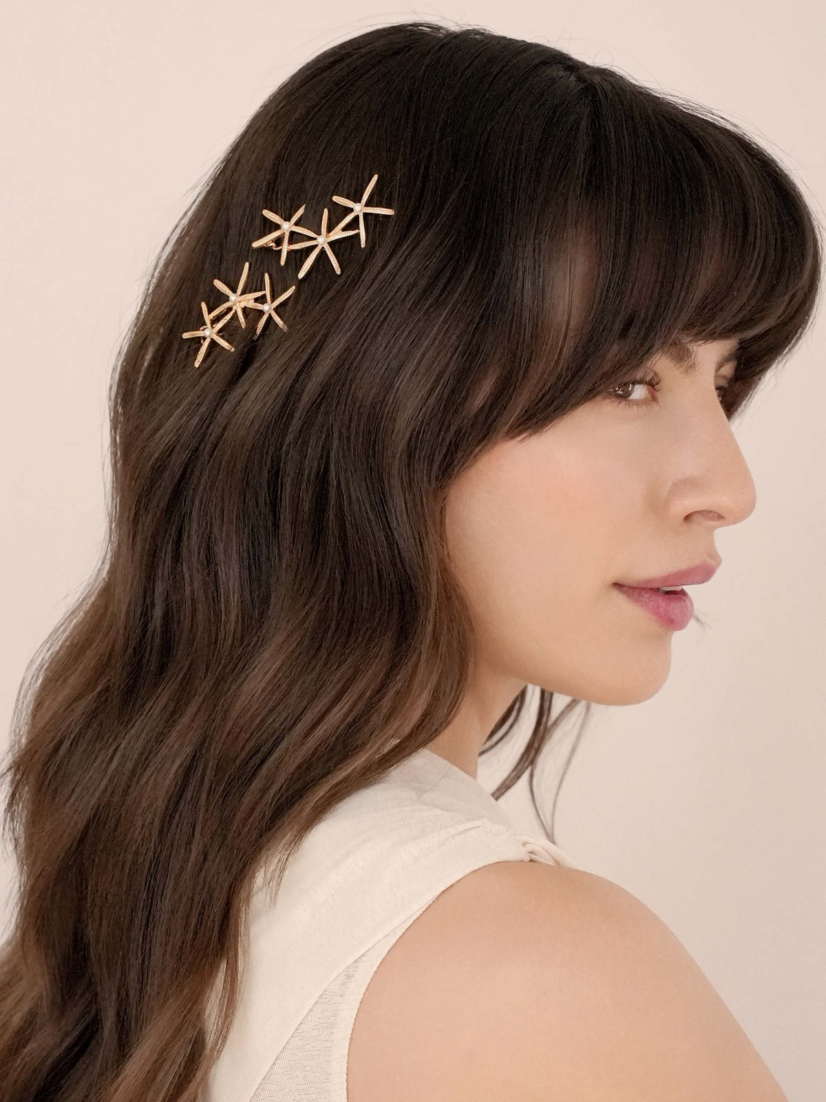 Starfish Cluster Barrette Set - Pearl with Gold Tone | Ettika