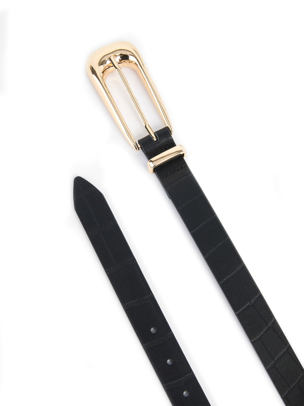 Large Signature Buckle Belt - Black Leather with Gold | Ettika