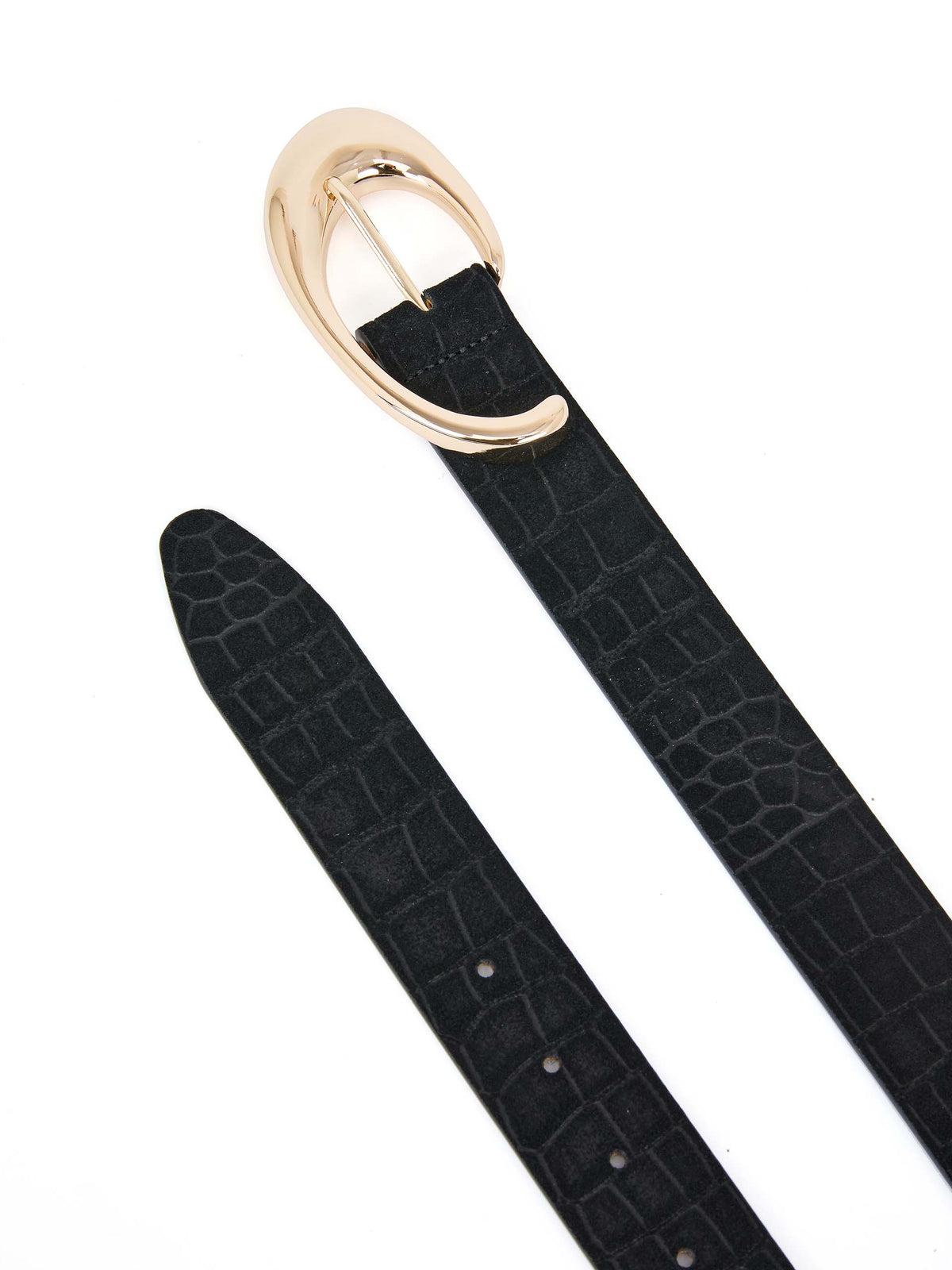Black Croc Print Belt - Black Embossed Croc with Gold Hardware | Ettika
