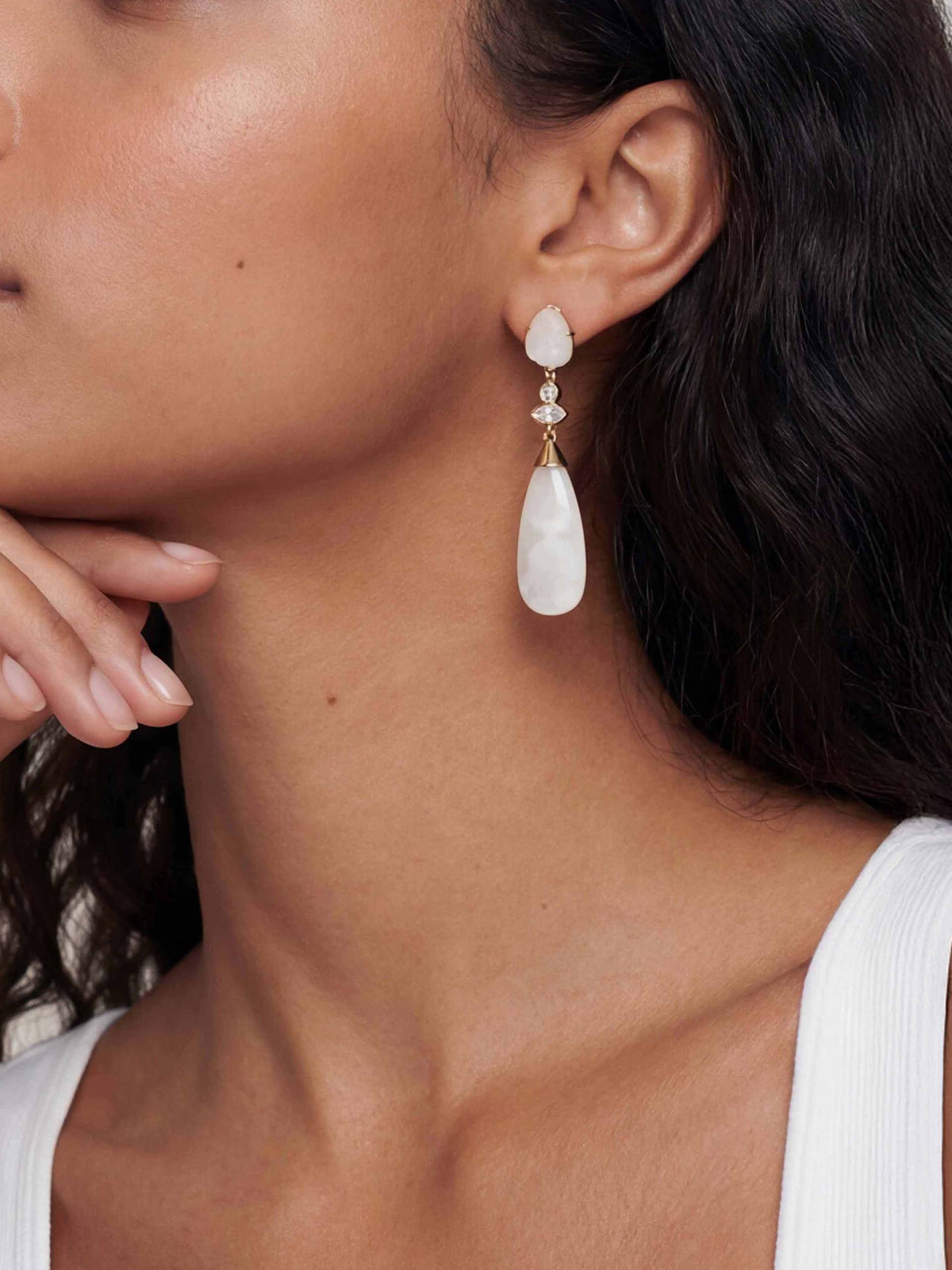 Solstice Drop Earrings in Bone - Bone Stone with 18k Gold Plating | Ettika