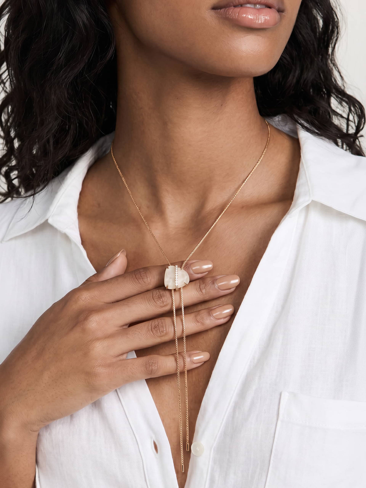 Solstice Bolo Necklace - Bone Stone with 18k Gold Plating | Ettika