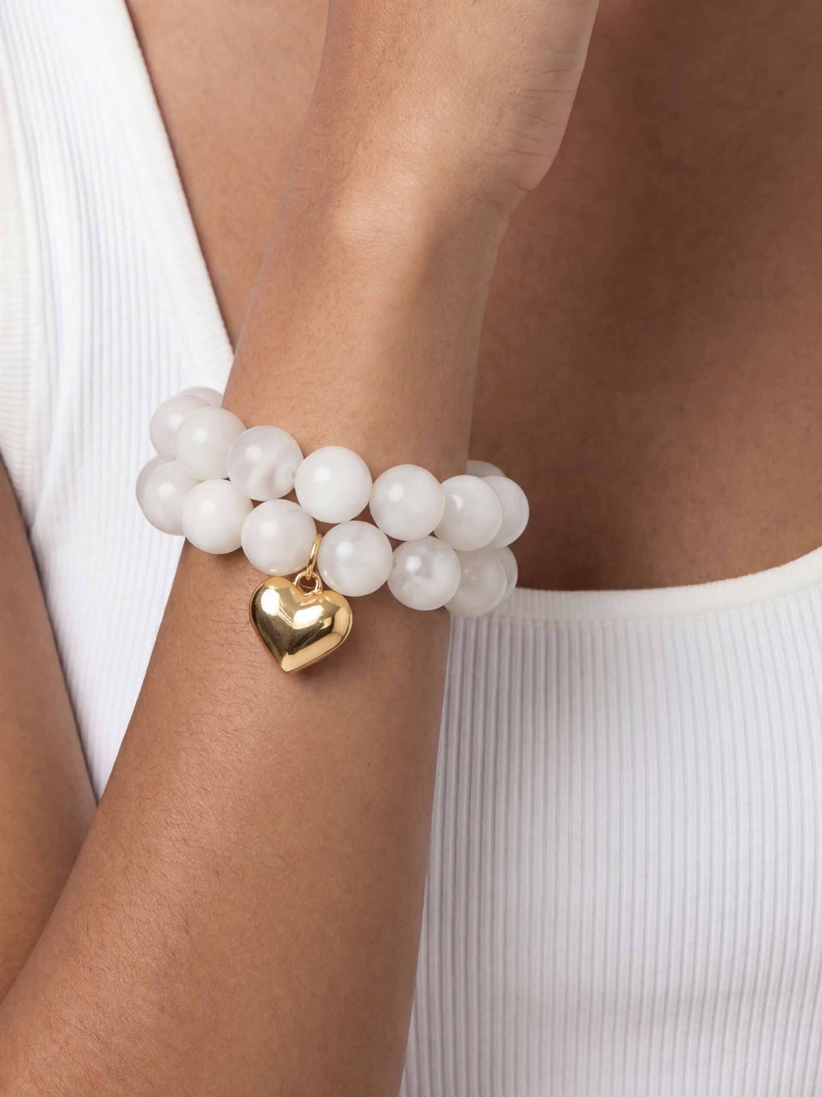 Luck and Love Bone Heart Bracelet Set - Bone Stone with 18k Gold Plating | Ettika