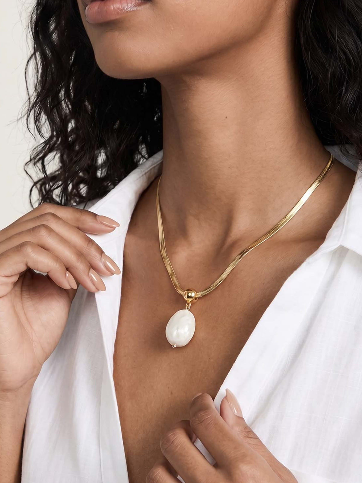 Bone Pendant Snake Chain Necklace - Bone Stone with 18k Gold Plating | Ettika