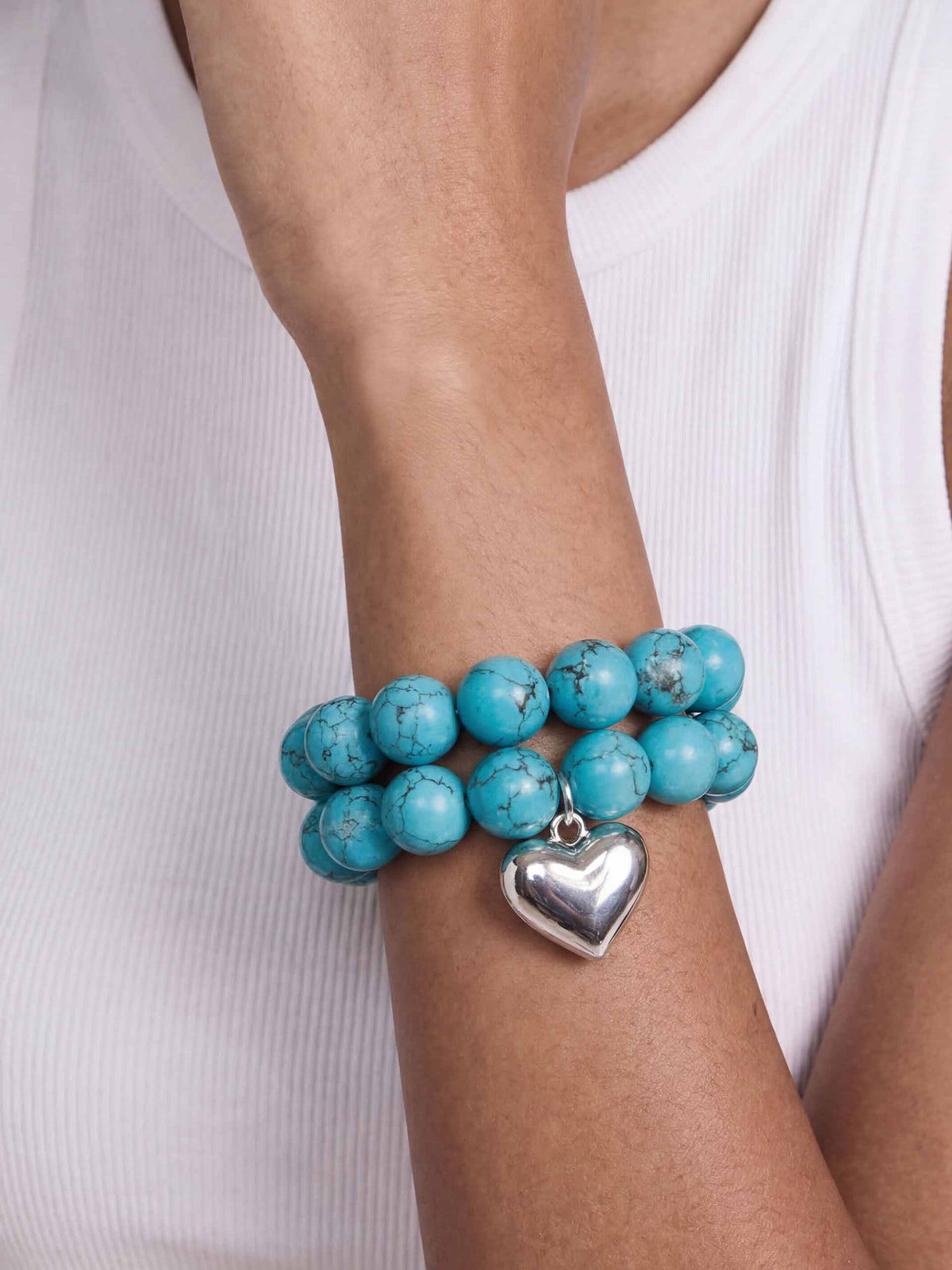 Luck and Love Turquoise Heart Bracelet Set - Turquoise with Silver Plating | Ettika