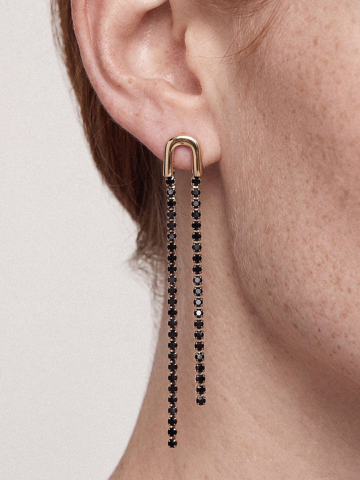 Double Chain Drop Earrings - Black Crystal with 18k Gold Plating | Ettika