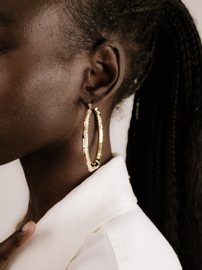 Ettika Jewelry | Bamboo 18kt Gold Plated Hoop Earrings - 18k Gold Plated | Ettika