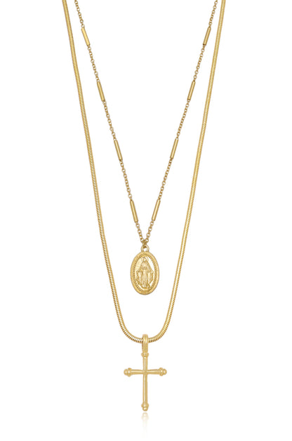 Like a Prayer Layered Cross and Coin Necklace - 18k Gold Plated | Ettika