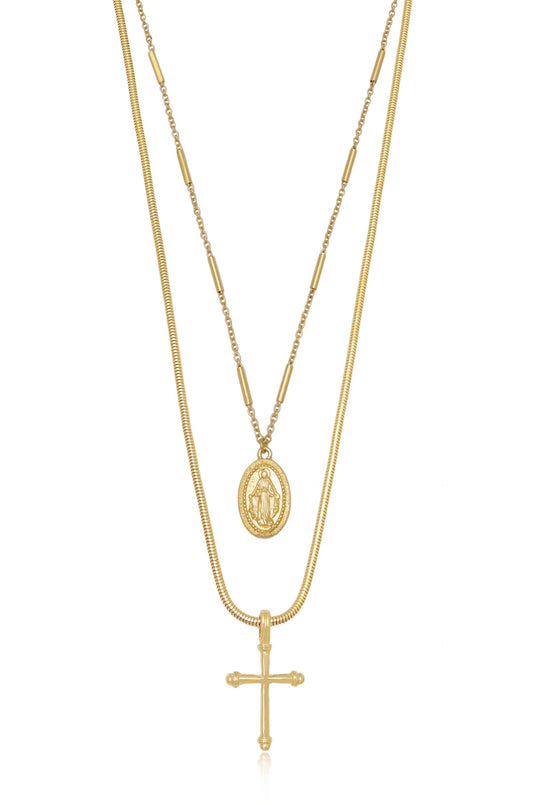 Like a Prayer Layered Cross and Coin Necklace - 18k Gold Plated | Ettika