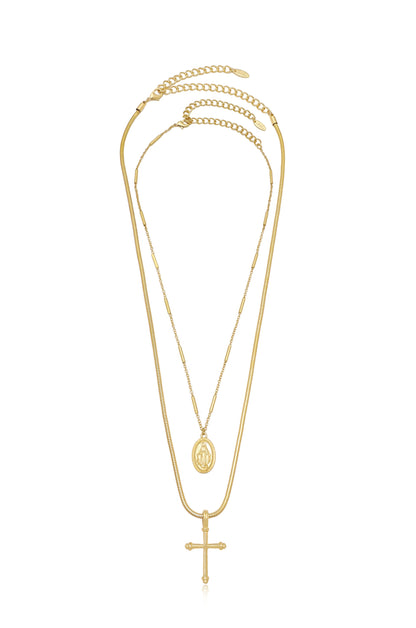 Like a Prayer Layered Cross and Coin Necklace - 18k Gold Plated | Ettika