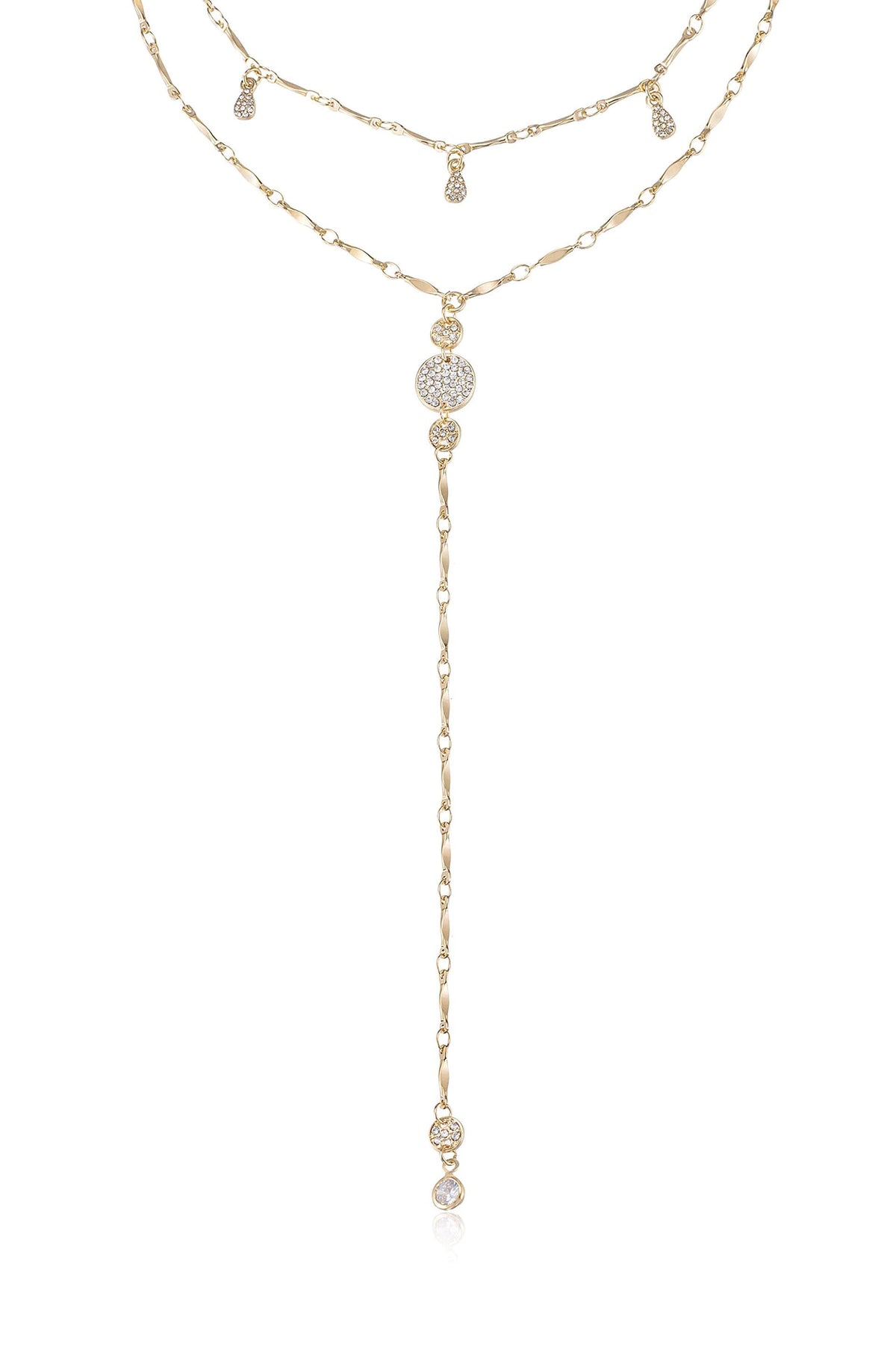 Carmine Layered Crystal Lariat Necklace - 18k Gold Plated | Ettika
