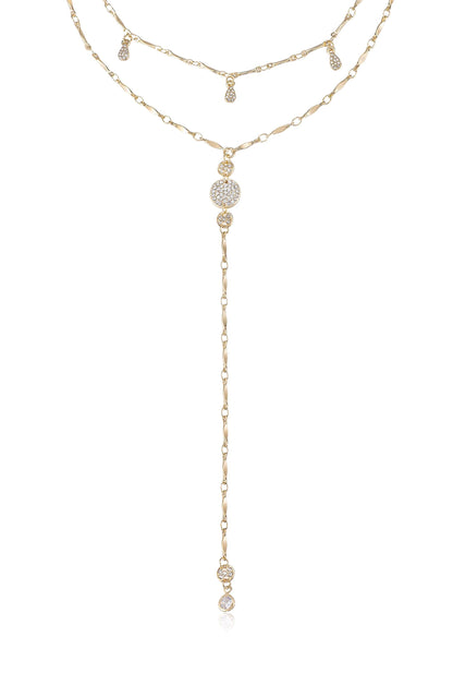 Carmine Layered Crystal Lariat Necklace - 18k Gold Plated | Ettika