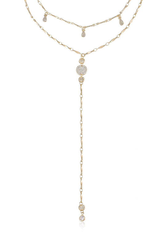 Carmine Layered Crystal Lariat Necklace - 18k Gold Plated | Ettika