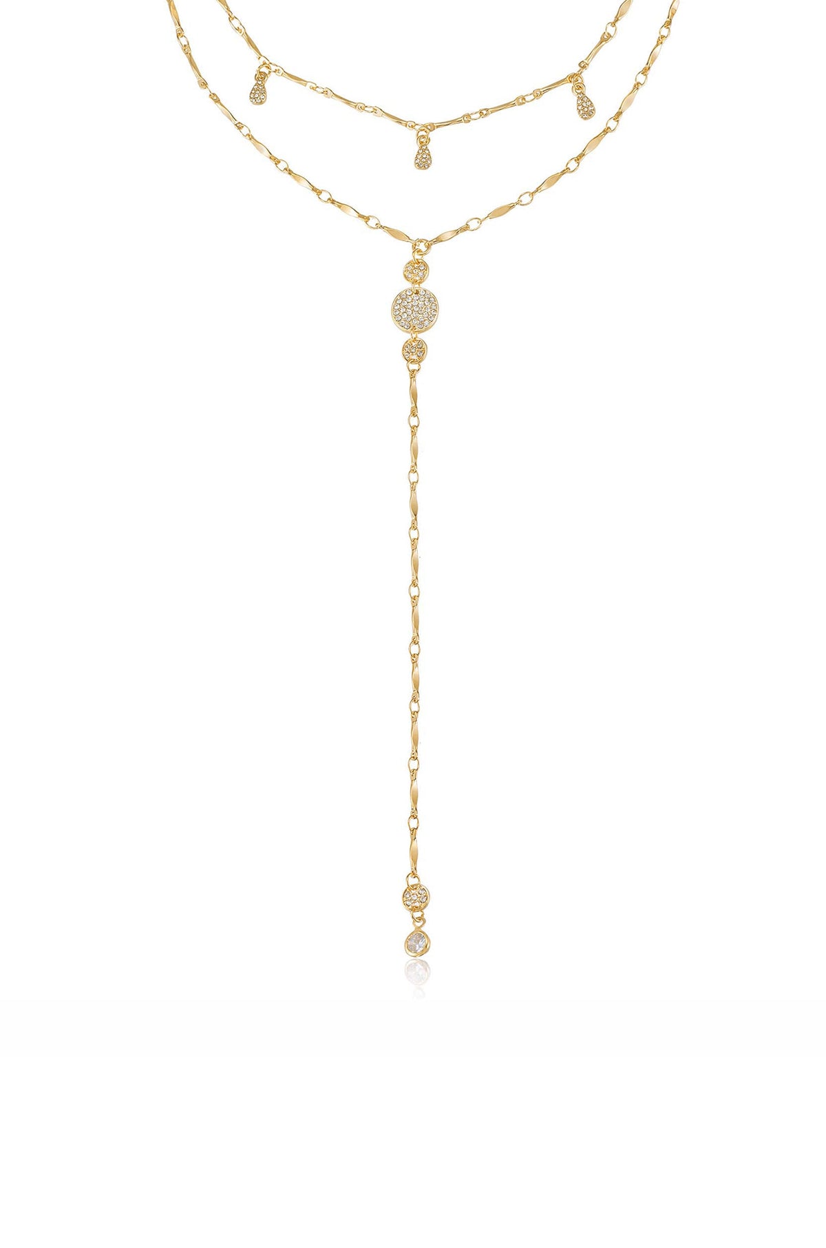 Carmine Layered Crystal Lariat Necklace - 18k Gold Plated | Ettika