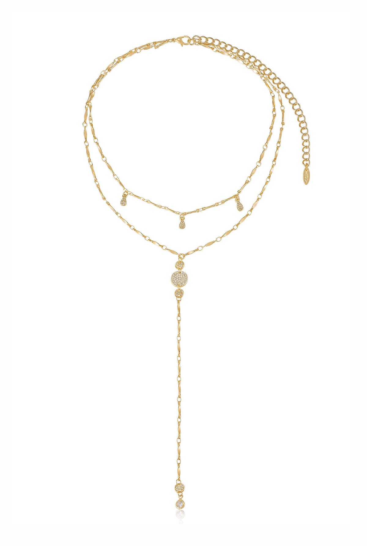 Carmine Layered Crystal Lariat Necklace - 18k Gold Plated | Ettika