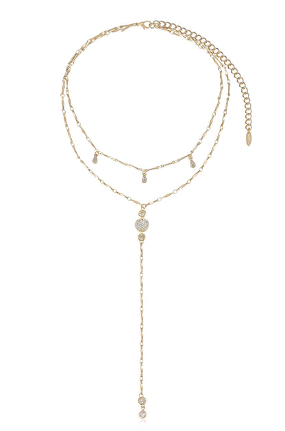Carmine Layered Crystal Lariat Necklace - 18k Gold Plated | Ettika