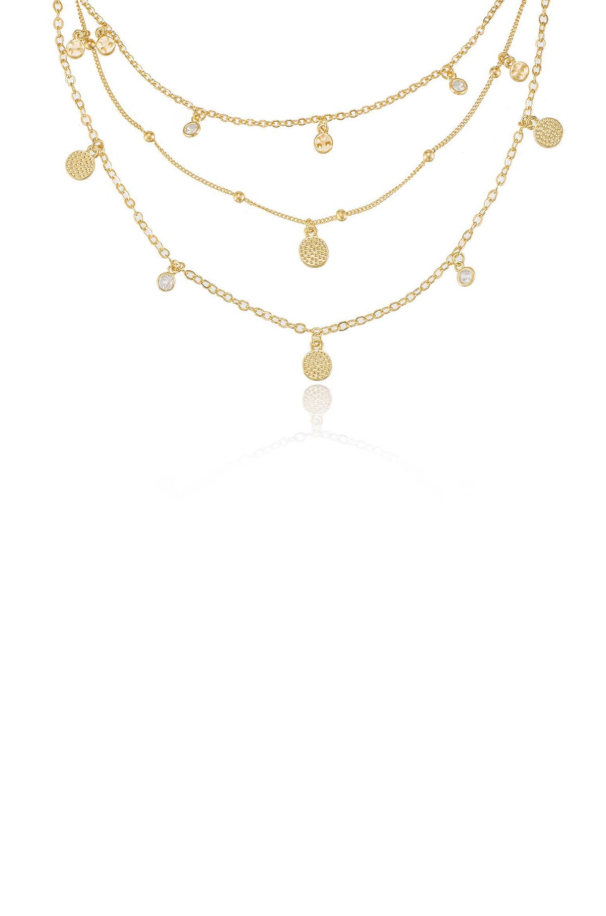 Crystal Detailed Triple Layer Necklace - 18k Gold Plated | Ettika