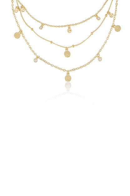 Crystal Detailed Triple Layer Necklace - 18k Gold Plated | Ettika
