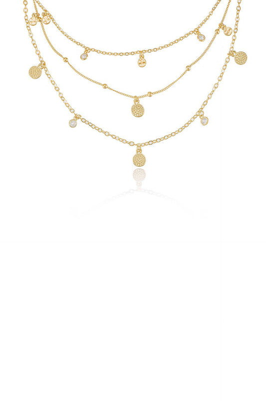 Crystal Detailed Triple Layer Necklace - 18k Gold Plated | Ettika