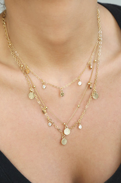 Crystal Detailed Triple Layer Necklace - 18k Gold Plated | Ettika
