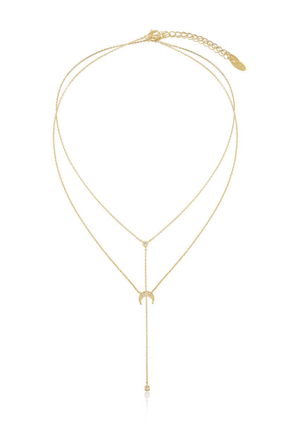 Dainty Layered Crescent Moon Necklace Set - Clear Crystals | Ettika