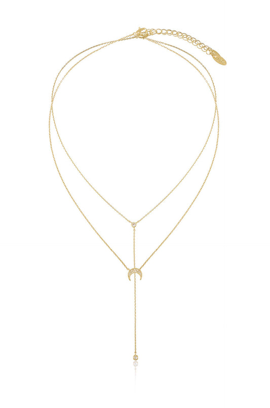 Dainty Layered Crescent Moon Necklace Set - Clear Crystals | Ettika