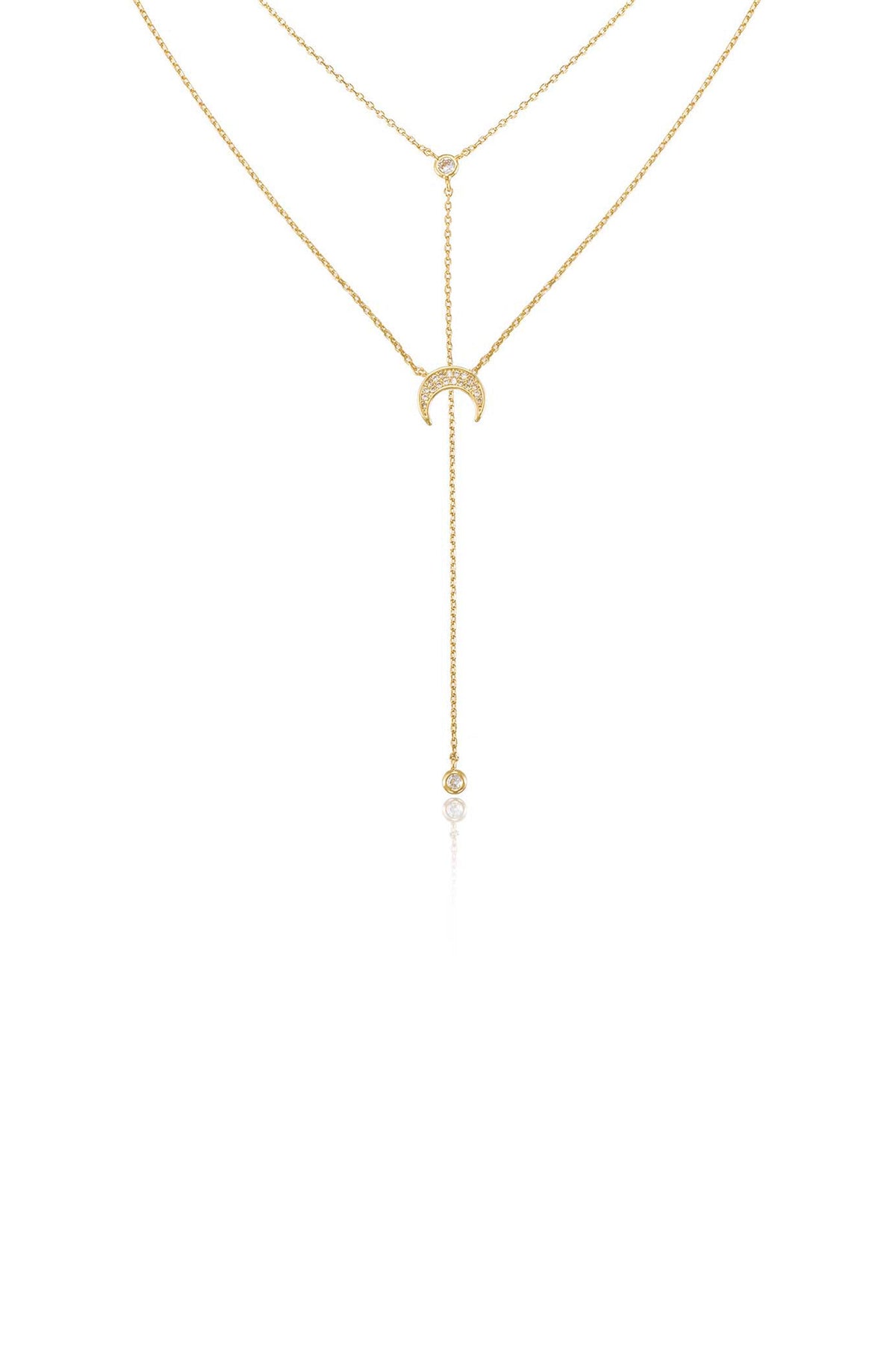 Dainty Layered Crescent Moon Necklace Set - Clear Crystals | Ettika