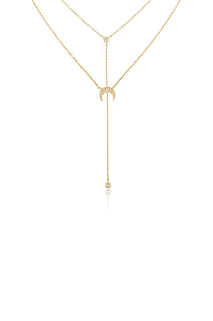 Dainty Layered Crescent Moon Necklace Set - Clear Crystals | Ettika