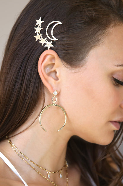 Stars and Moon Set of 2 Hair Barrettes in Gold - Clear Crystals | Ettika