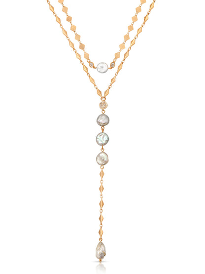 Dreamin' Freshwater Pearl Lariat Set - Pearl with 18k Gold Plating | Ettika