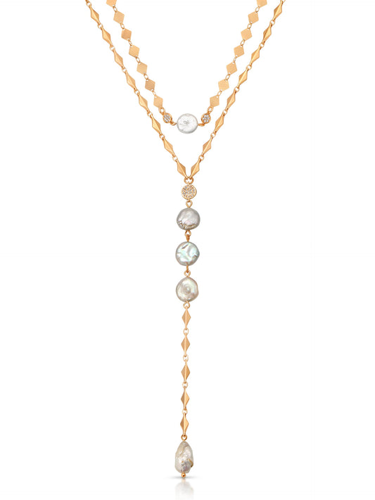 Dreamin' Freshwater Pearl Lariat Set - Pearl with 18k Gold Plating | Ettika
