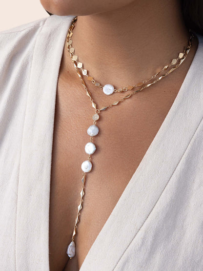 Dreamin' Freshwater Pearl Lariat Set - Pearl with 18k Gold Plating | Ettika