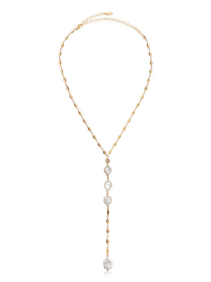 Dreamin' Freshwater Pearl Lariat Set - Pearl with 18k Gold Plating | Ettika
