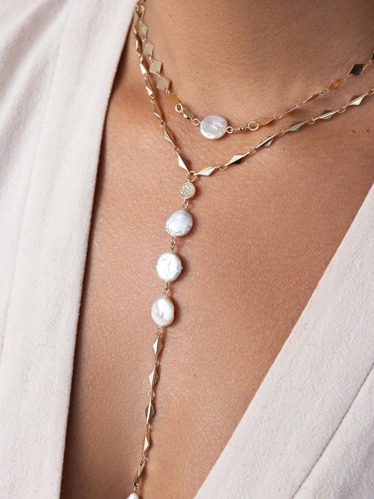 Dreamin' Freshwater Pearl Lariat Set - Pearl with 18k Gold Plating | Ettika